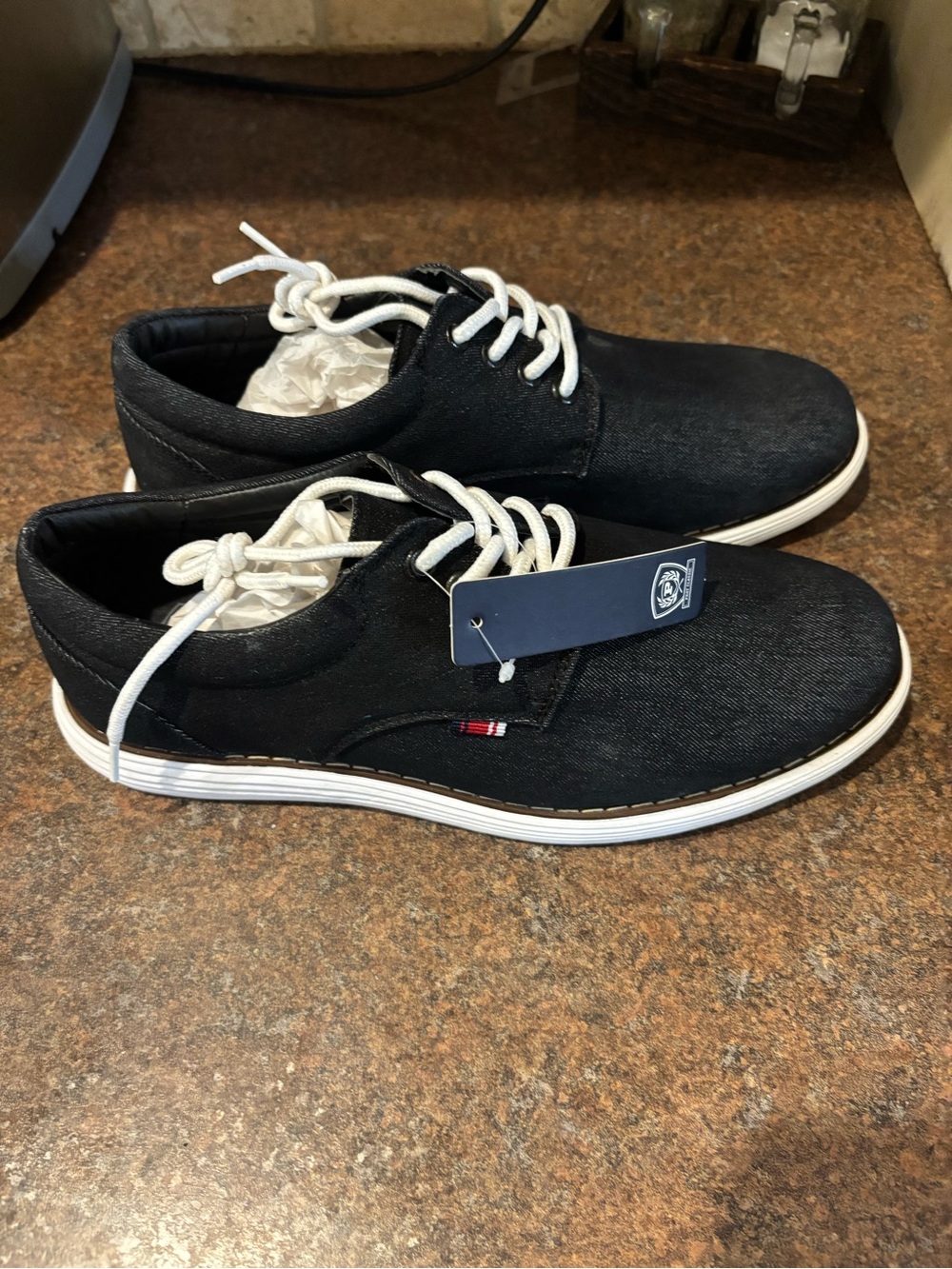 Classic Black Canvas Slip-On Style Loafers with White Laces